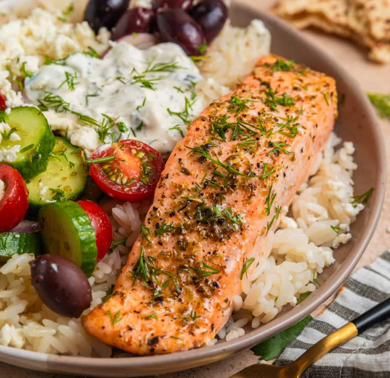 Greek Salmon W/ Rice Pilaf